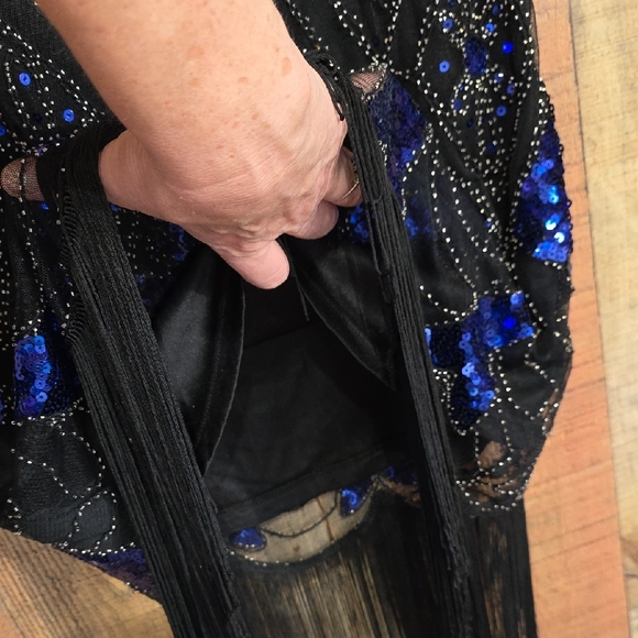 😊Retro Black and Blue Sequin Dress Flapper Y2K - Picture 12 of 16